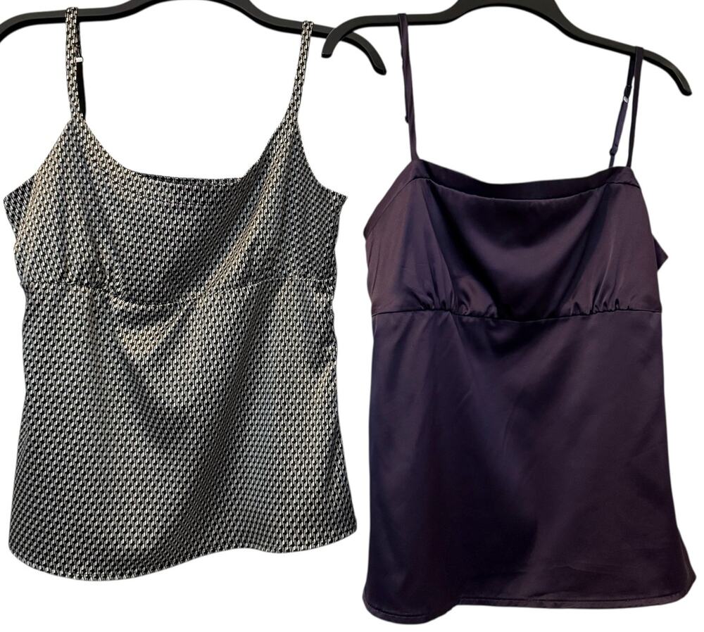 New York and Company Satin Tank Tops Purple Gray Large